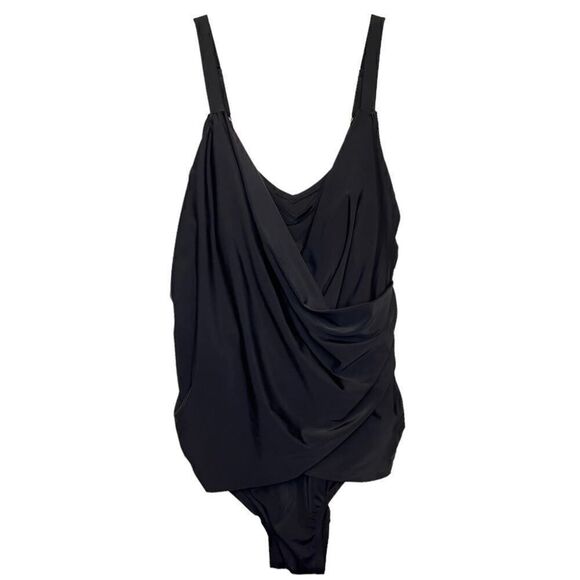 NWT EVRI Zoe Black Plus Size Faux-Wrap One Piece Swimsuit Size 2X (20W-22W) - Picture 1 of 7